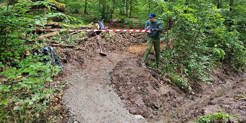 Im Bau befindlicher Mountainbike-Trail im Wald