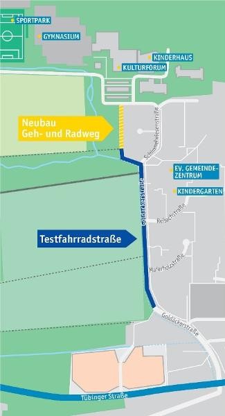Übersichtskarte Fahrradstraße Eine Übersichtskarte der Fahrradstraße in Echterdingen