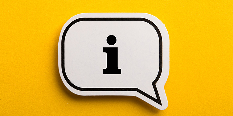 Infos für Geflüchtete Sprechblase mit "i" als Zeichen für Informationen