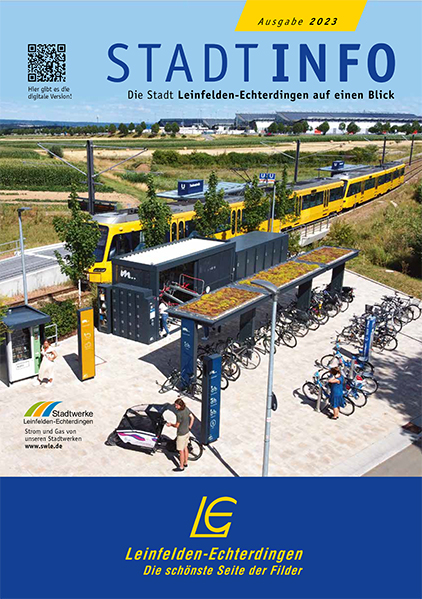 Titelseite der Broschüre Stadtinfo (Ausgabe 2023) – Die Stadt Leinfelden-Echterdingen auf einen Blick