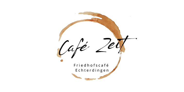 Logo aus Ein brauner kaffeefleckartiger Ring mit der Aufschrift „Café Zeit – Friedhofscafé Echterdingen“.