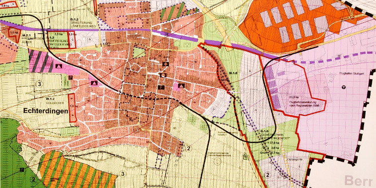Karte mit Flächennutzungsplan vom Stadtteil Echterdingen