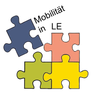 Logo mit vier bunten Puzzleteilen und dem Textzusatz "Mobilität in LE"