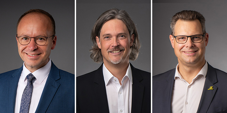 Portraitfotos von Oberbürgermeister Otto Ruppaner, Erster Bürgermeisterin Benjamin Dihm und Bürgermeister Dr. Carl-Gustav Kalbfell
