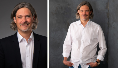 Zwei Portraitfotos von Bürgermeister Benjamin Dihm 
