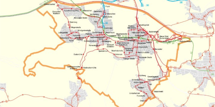 Karte Geltungsbereich des StadtTickets in Leinfelden-Echterdingen