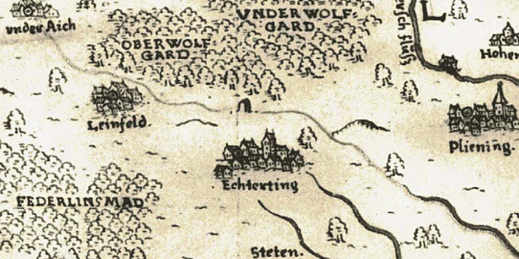 Eine historische Landkarte – sie zeigt u. a. underAich, Leinfeld, Echterding, Steten