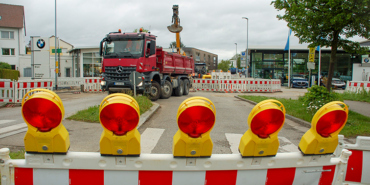 Baustellenabsperrung an der Stuttgarter Straße