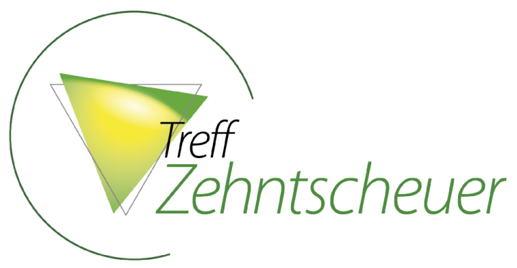 Logo des Treff Zehnscheuer: Schwarzer Schriftzug plus grünes Dreieck