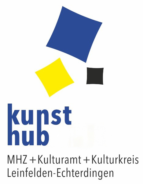 Blau-weiß-gelb-schwarzes Logo „kunsthub“